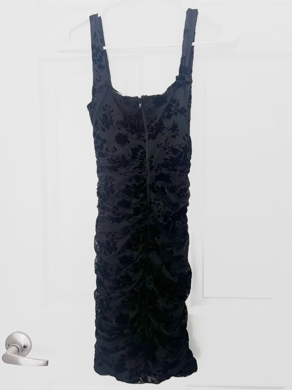 Windsor Black chic aura floral velvet burnout ruched mini dress (size S) - Picture 2 of 4